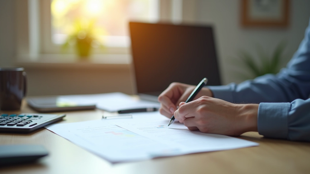 Person arbeitet mit Inventarliste und Taschenrechner zur Berechnung des Hausratwerts