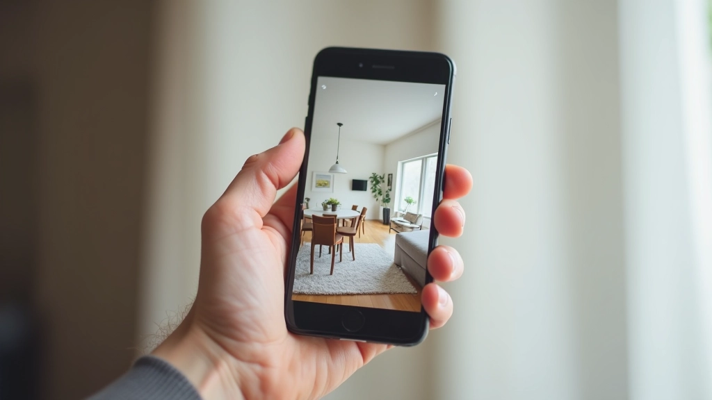 Smartphone mit Fotos von Hausrat und Möbeln zur Dokumentation und Schadensfall-Nachweis